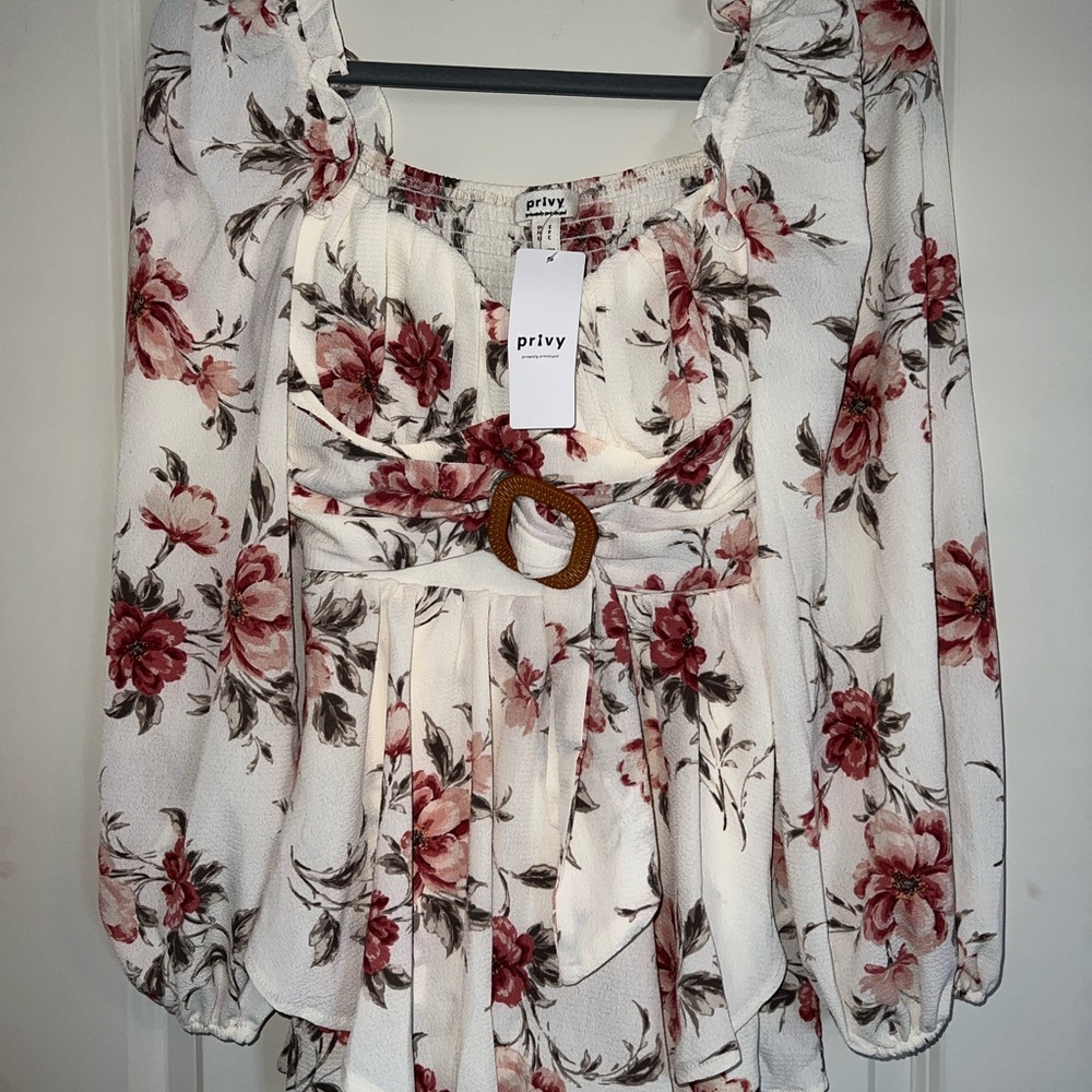 Privy White Cream Ruffled Romper with Tie Front